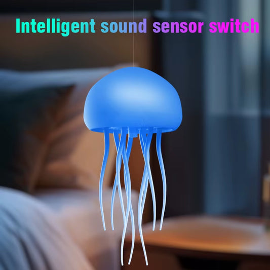 Cute Jellyfish LED Night Light – Voice Control RGB Rotating Lamp, Hanging Bedside Light for Kids & Room Decor
